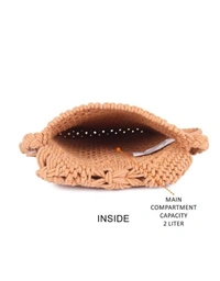 ASTRID Brown Macrame Sling Bag With Flapover Fringes - Free Size, Pink, Macrame, Pack of1